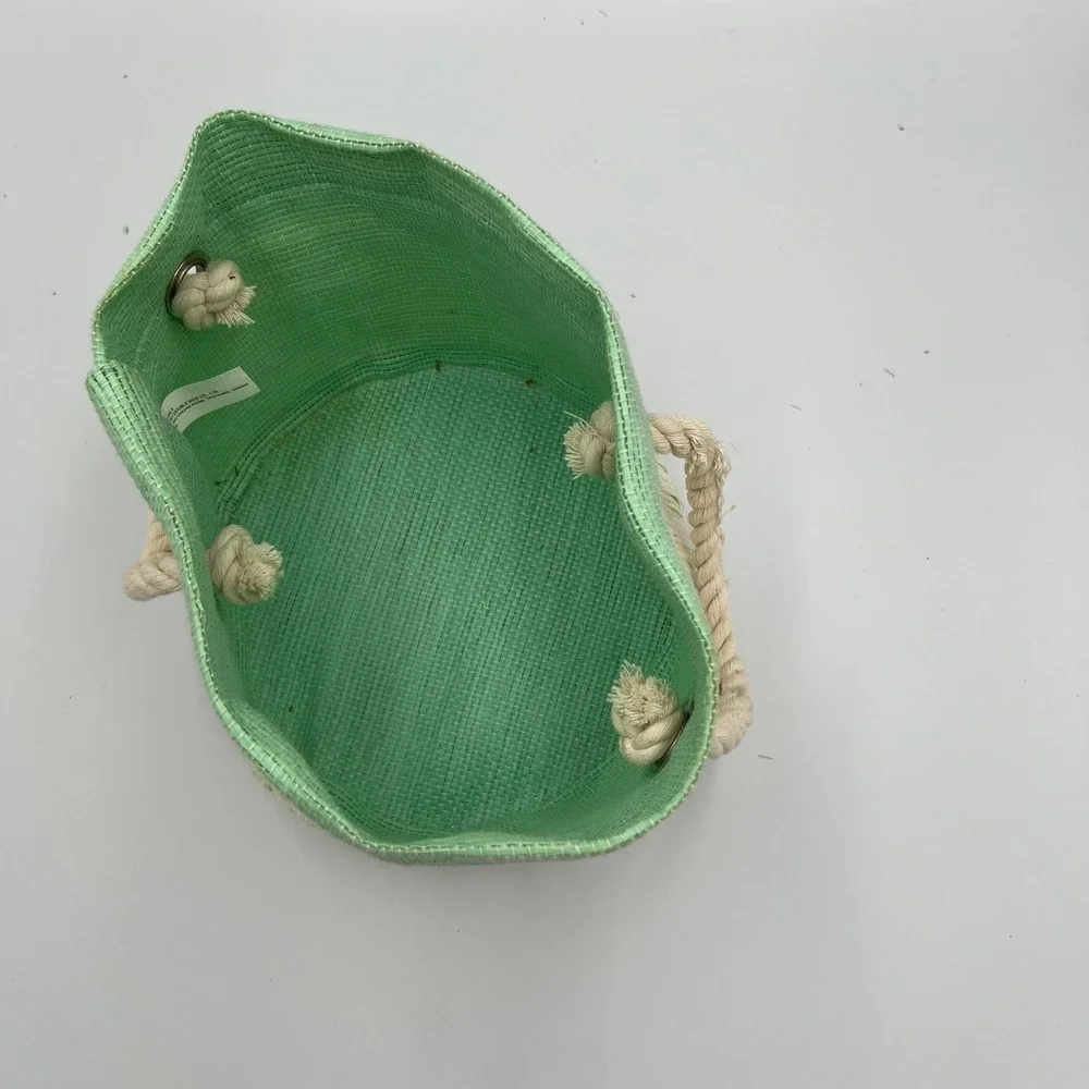 Woven Bucket Bag Kids One Size Mint Green Cream NWOT Nautical